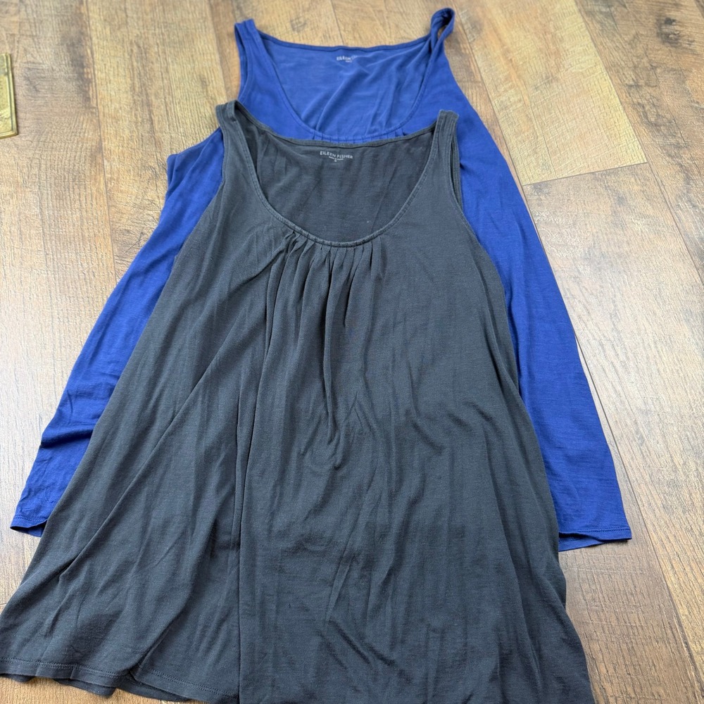 Eileen Fisher Tank Top Lot 2 Charcoal Gray Cobalt Blue Scoop Neck Size Medium
